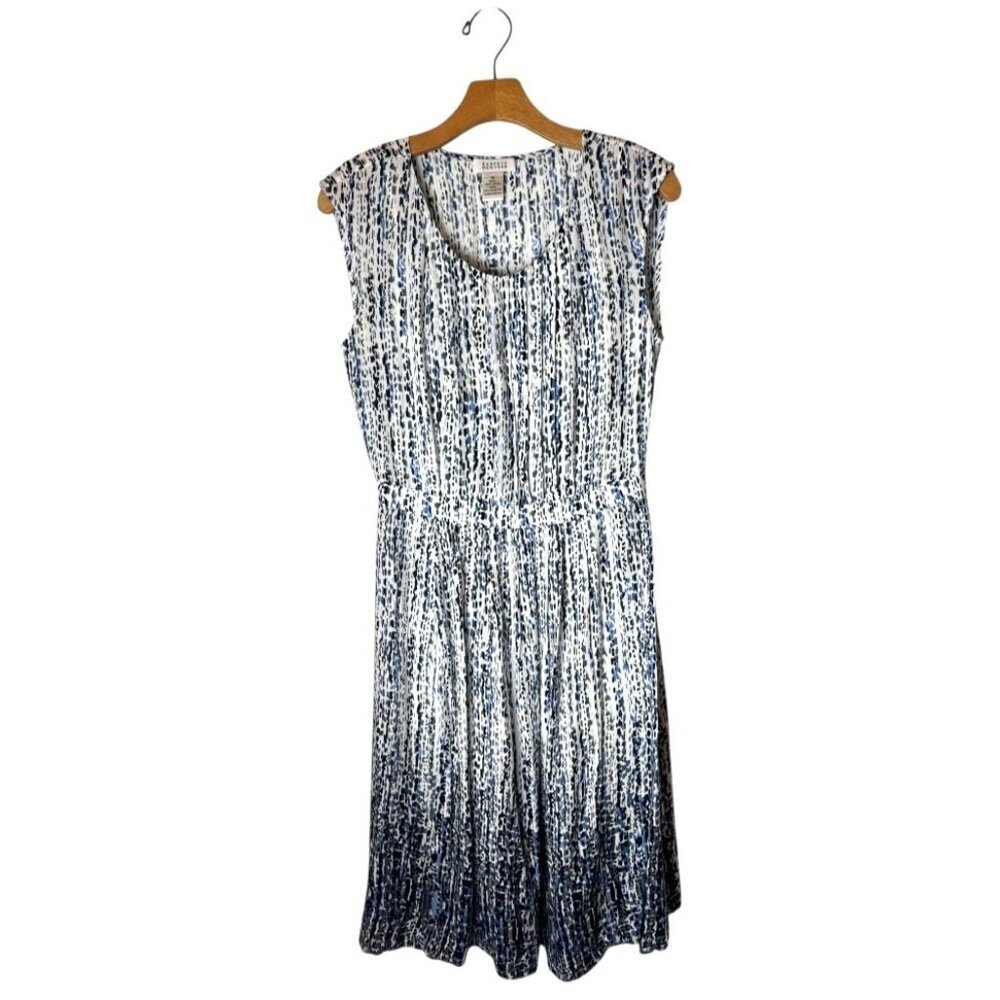 Barneys New York Dress Women Medium Ivory‎ Blue Dotted Sleeveless Silky Midi